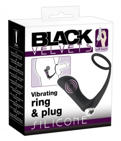 Массажер простаты с эрекционным кольцом - Black Velvets Vibrating Ring & Plug