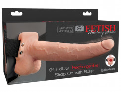 Страпон - Fetish Fantasy Hollow Rechargeable Strap-On With Balls, 9"