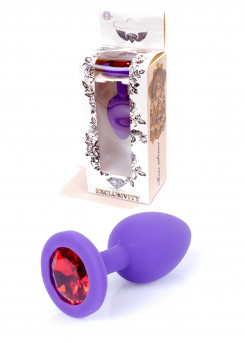 Анальна пробка - Silikon Purple Plug Small Red Diamond