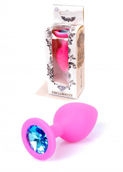 Анальна пробка - Jewellery Pink Silicon PLUG Medium Light Blue Diamond