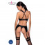 Сетчатый набор: бюстгальтер с халтером, трусики и пояс для чулок Amanda Set black L/XL - Passion - [Фото 1]