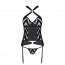 Сетчатый комплект с узором: корсет с халтером, подвязки, трусики Hima Corset black XXL/XXXL-Passion - [Фото 3]