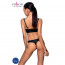 Комплект из эко-кожи Passion Malwia Bikini black S/M: с люверсами и ремешками, бра и трусики - [Фото 1]