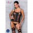 Сетчатый корсет из эко-кожи Passion Malwia Corset black L/XL: с люверсами и съемными пажами  - [Фото 2]
