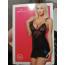 Сатиновый комплект для сна с кружевом Obsessive 828-CHE-1 chemise & thong S/M (мятая упаковка!!!) - [Фото 2]