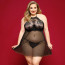 Сорочка беби-долл JSY «Страстная Лилит» Plus Size, Black, халтер, мелкая сетка, кружево, стринги - [Фото 1]