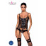 Корсет со шнуровкой Passion NESSY CORSET L/XL black, стринги с открытым доступом, пажи для чулок - [Фото 1]