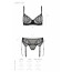 Комплект Passion LEAFA SET black, L/XL, кружево+сетка, бюстгальтер на косточках, стринги, пояс для чулок - [Фото 5]