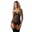 Корсет Obsessive Novenes corset & thong, XS/S, прозрачный, открытая спина, стринги в комплекте - [Фото 1]