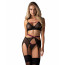 Комплект Obsessive Novenes 3-pcs set, M/L, прозрачный лиф на косточках, стринги, пояс - [Фото 1]