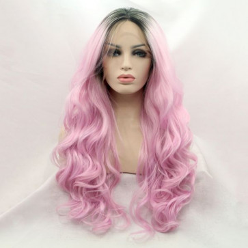 Довгий хвилястий реалістичний жіночий перука на рожевий сітку з омбре