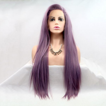 Довга пряма реалістична жіноча перука на сітці фіолетового кольору