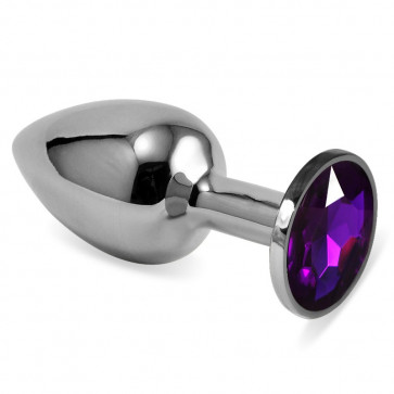 Гладкий анальний затор з фіолетовим каменем Silver Rosebud Classic Metal Plug Small