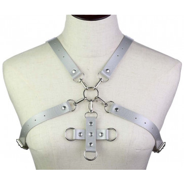 Портупея зі штучної шкіри із фіксатором Women's PU Leather Chest Harness Caged Bra GREY
