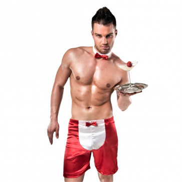 Чоловічий еротичний костюм офіціанта Passion 019 SHORT red S/M, шорти та метелик