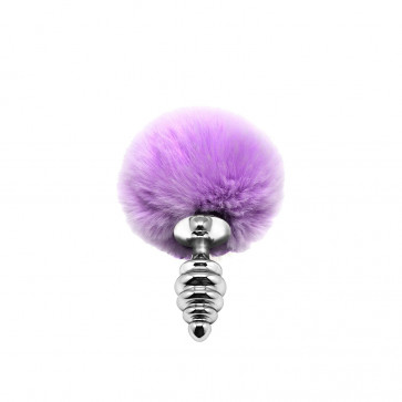 Металевий анальний затор Кролячий хвостик Alive Fluffly Twist Plug S Purple