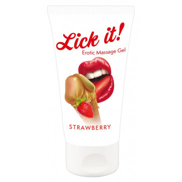 Веганський масажний гель на водній основі з ароматом та смаком полуниці - Lick-it Strawberry, 50 мл