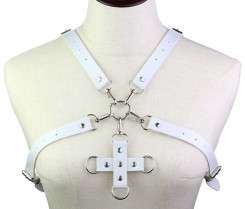 Портупея зі штучної шкіри із фіксатором Women's PU Leather Chest Harness Caged Bra WHITE