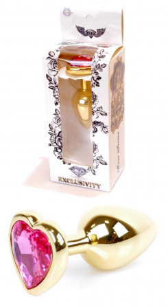 Анальна пробка Boss Series - Jewellery Gold Heart PLUG Pink S, BS6400035