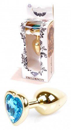 Анальна пробка Boss Series - Jewellery Gold Heart PLUG Light Blue S, BS6400040