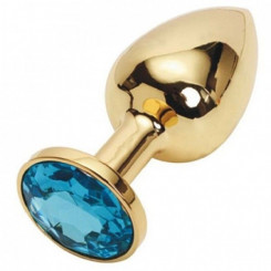 Золота анальна пробка з блакитним кристалом.