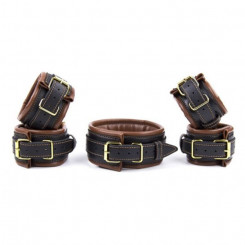 Набір фіксаторів Leather 5 Pieces Restraints Set Hand Neck Foot Handcuffs Brown + Black