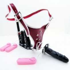 Strapon Leather vibrance Silicone dildos Three Removable Red
