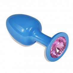 Синя анальна пробка з рожевим каменем у подарунковій упаковці Rosebud Blue