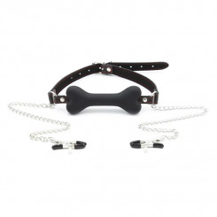 Кляп с зажимами для сосков Nipple Clamps Bone Gag Black