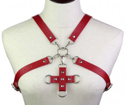 Портупея зі штучної шкіри із фіксатором Women's PU Leather Chest Harness Caged Bra RED