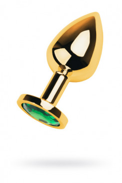Золота анальна пробка TOYFA Metal з зеленим каменем круглої форми, довжина 7,8 см, діаметр 2,2-3,5 см, вага 9 шт.