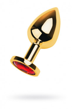 Золота анальна пробка TOYFA Metal з червоним каменем круглої форми, довжина 7,8 см, діаметр 2,2-3,5 см, вага 95