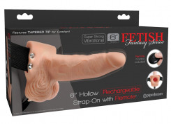 Страпон з пультом - Fetish Fantasy Hollow Rechargeable Strap-On With Remote, 6"