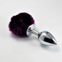 Анальна пробка - Large Silver Plug+Pompon Purple