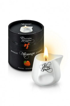 Масажна свічка Plaisirs Secrets Strawberry (80 мл) подарункова упаковка, керамічна посудина
