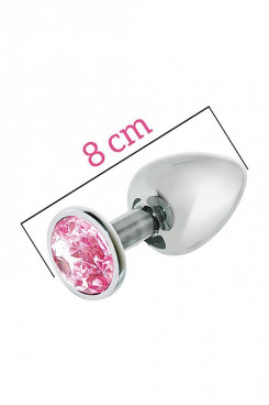 Металевий анальний затор з рожевим кристалом MAI Attraction Toys №73, довжина 8см, діаметр 3см