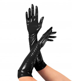 Глянсові вінілові рукавички Art of Sex - Lora, розмір М, колір Чорний