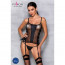Сітчастий корсет із еко-шкіри Passion Malwia Corset black XXL/XXXL: з люверсами та знімними пажами - [Фото 2]